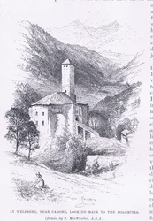 In Welsberg, nahe Cadore, Blick zurück auf die Dolomiten, aus The Magazine of Art 1893, Cassell and Company