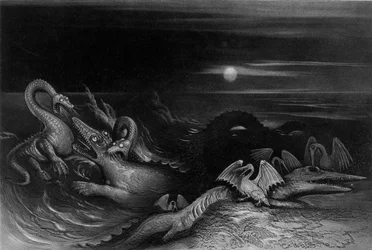 Plesiosaurus kämpft gegen Temnodontosaurus (Oligostinus), 1840