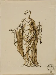 Stehende allegorische Figur mit Hermesstab (Frieden?)