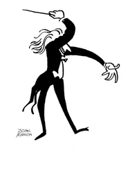 Karikatur eines Dirigenten, der dramatisch dirigiert