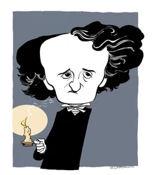 Edgar Allan Poe - Karikatur mit Kerzenhalter