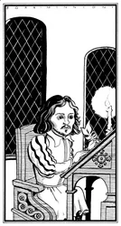 Thomas Tallis, Karikatur am Schreibtisch sitzend - Englischer Komponist