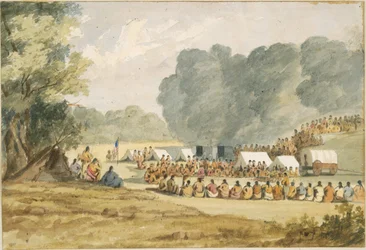 Verteilung von Waren an die Gros Ventres