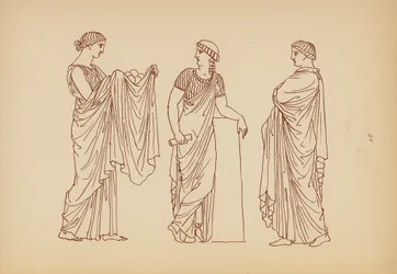 Antikes griechisches Frauenkostüm (Lithografie)