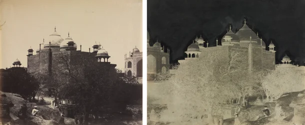 Taj Mahal, Rückansicht des Ruhehauses, mit Figur
