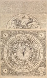Astronomische und chronologische Uhr, die alle nützlichsten Teile eines Almanachs zeigt (Gravur)