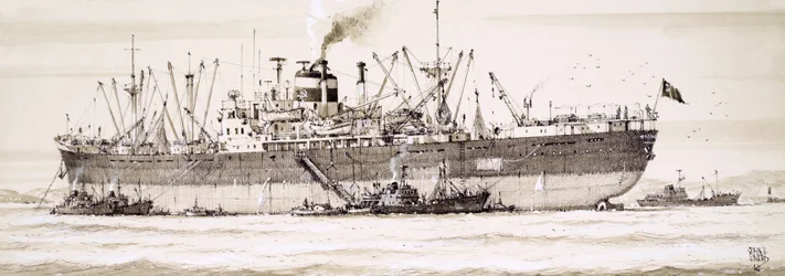 Russische Trawler schwärmen um ein Fabrikschiff