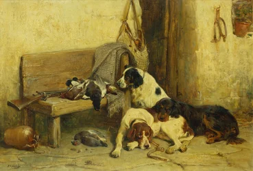 Jagdhunde mit der Tagesbeute