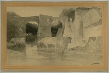 Brücke und Kühe, ca. 1803-04 (Bleistift mit Waschung auf Papier)