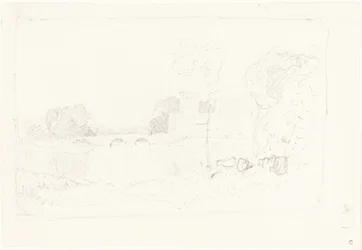 Landschaftsskizze mit Brücke und Schloss