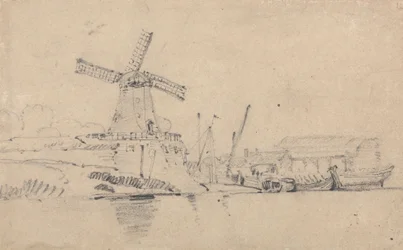 Fluss und Windmühle