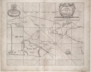 Karte von Bombay und Sallset von Samuel Thornton, Hydrograph der East India Company, erstmals veröffentlicht um 1685
