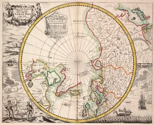 Polare Projektionskarte mit dem Polarkreis, ca. 1680 (farbige Gravur)
