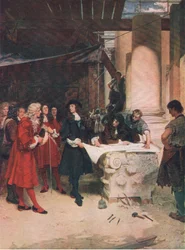 König Karls Besuch bei Wren während des Baus von St. Pauls, Illustration aus Die Geschichte des britischen Volkes