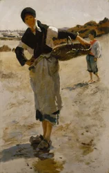 Bretonische Frau mit einem Korb, Skizze für Austernsammelnde von Cancale