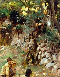 Mädchen sammeln Blüten, Valdemosa, Mallorca