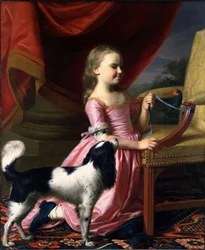 Junge Dame mit einem Vogel und einem Hund