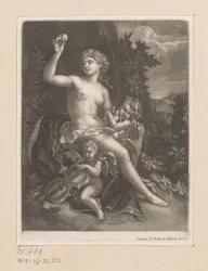 Venus mit einem Apfel und zwei Cupidos mit Geige und Tauben