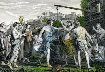 Moses am Brunnen verteidigt die Töchter des Priesters von Midian vor den Hirten