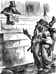 Karikatur, die die Verschmutzung der Themse und die Untersuchungen zu Bestechung bei Wahlen in Great Yarmouth, Reigate und Lancaster kommentiert