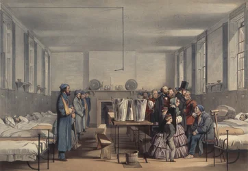 Königin Victoria und Prinz Albert besuchen im Krimkrieg verwundete Soldaten im Brompton Hospital, Chatham, 1855