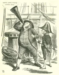 Der aufdringliche Passagier: Reform des Parlaments - Erweiterung des Wahlrechts. Der Premierminister, Lord John Russell, bittet John Bright, das Reformgesetz nicht weiter zu propagieren. Russell wurde im Mai 1866 vom Parlament über das Reformgesetz besiegt