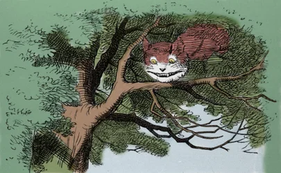 (Detail): Alice und die Katze, Illustration von Sir John Tenniel für die Erstausgabe des Märchens Alice im Wunderland von dem englischen Schriftsteller Lewis Carroll (Charles Lutwidge Dodgson) (1832-1898).