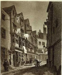 Ansicht des südlichen Endes der Thieving Lane (in den letzten Jahren Bow Street genannt)
