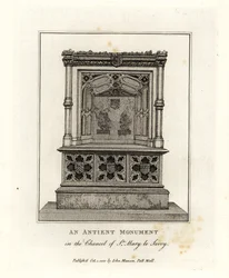 Altes Denkmal im Chor von St. Mary le Savoy (jetzt die Savoy Chapel)