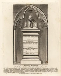Grabdenkmal für den elisabethanischen Antiquar und Herold William Camden, gestorben 1623, in der Poets Corner, Westminster Abbey