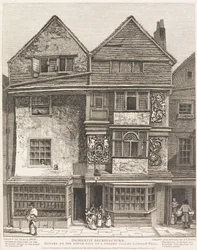 Häuser auf der Südseite einer Straße namens London Wall