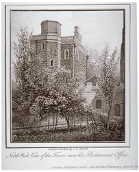 Nordwestansicht des Jewel Tower, Old Palace Yard, Westminster, London