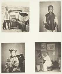 Ein Hong-Kong-Sänftenträger, ein chinesischer Schuljunge, ein chinesisches Mädchen, ein Hong-Kong-Künstler, ca. 1868