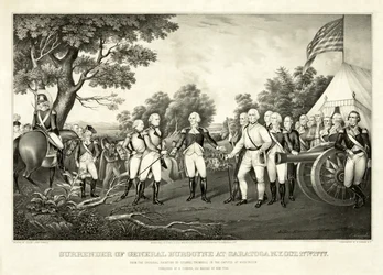 Kapitulation von General Burgoyne in Saratoga, N.Y., 17. Oktober 1777, veröffentlicht von N. Currier