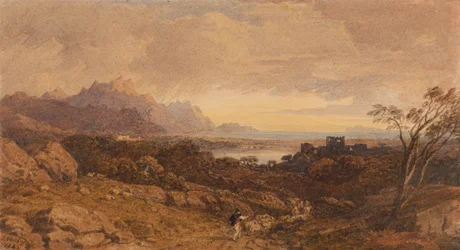 Romantische Landschaft mit fernen Bergen