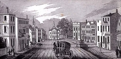 Südliche Ansicht im zentralen Teil von Salem, aus Historische Sammlungen von Massachusetts, von John Warner Barber, graviert von J. Downes, 1939