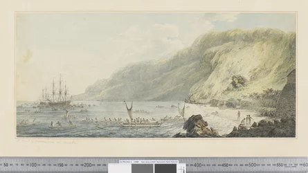 F.39 Eine Ansicht von Karakakooa, in Owyhee, um 1783-84 (Aquarell)