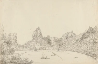 Ansicht des Hafens von Taloo auf der Insel Eimeo