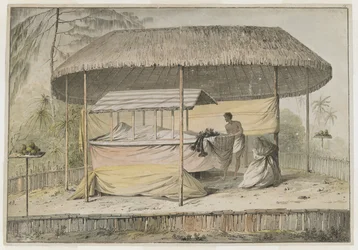 Waheiadooa, Häuptling von Oheitepeha, aufgebahrt, aufgezeichnet von Captain Cook während seines Besuchs auf Tahiti am 19. August 1777