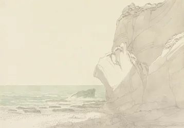 The Warren bei Exmouth, Devon: Steile Klippen rechts, Meer und felsige Küste links