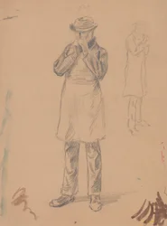 Karikatur von sich selbst und von E. A. Abbey (recto); Zwei Studien eines stehenden Mannes (verso)