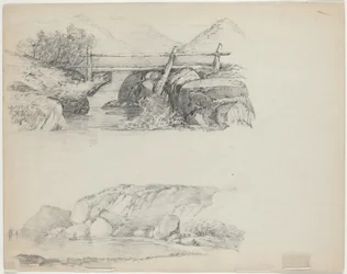 Brücke über felsigen Bach (oben verso)