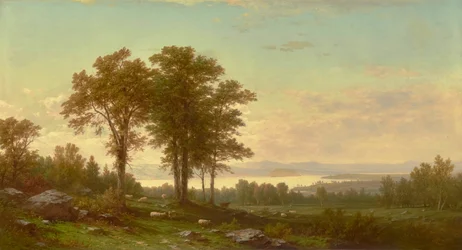 Flusslandschaft mit Schafen 1877