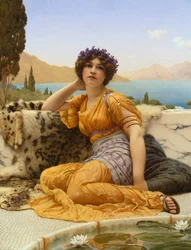 Mit Veilchen umkränzt und einem Gewand von Safranfarbe