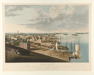Philadelphia vom Schiffshaus in der Marinewerft, Blick auf den Fluss Delaware