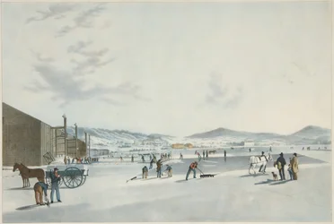 Rockland Lake - Eis schneiden. Blick aus Nordosten, veröffentlicht 1849