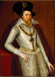 Porträt von Jakob I. von England und VI. von Schottland, Ritter des Hosenbandordens, ca. 1610