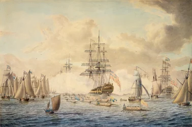 George III. inspiziert die Flotte in Spithead, 22. Juni 1773, Darstellung der HMS 