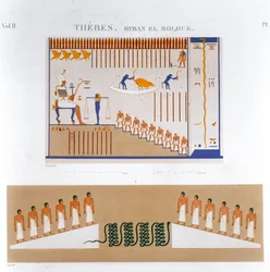 Illustrationen von Fresken aus Byban el Molouk, Theben, Ägypten