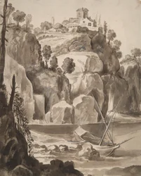 Felsige Küste mit einem Boot